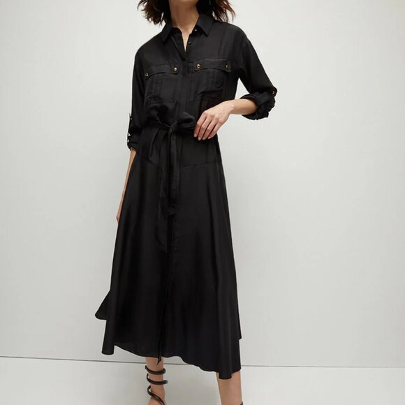 Veronica Beard Camille Shirt Dress Midi Black Silk Size 10 - Picture 4 of 9